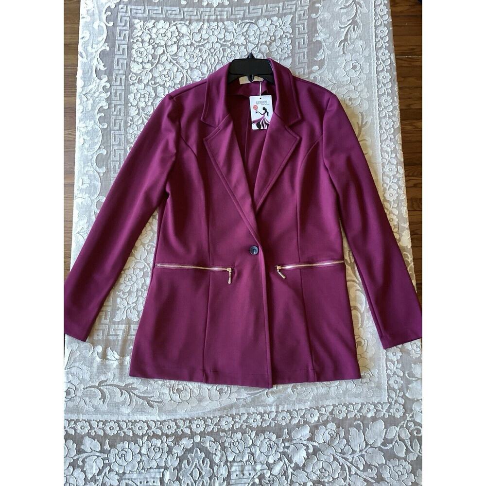 NWT Genhoo Women's Retro Classic Long Sleeve Blazer Jacket Fuschia Plum Stretch